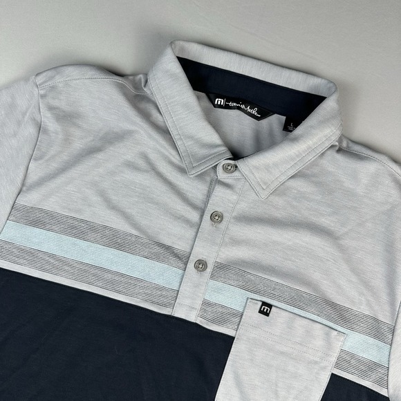 Travis Mathew Other - Travis Mathew Men's Striped Polo Shirt, Blue and Gray Embroided Performance Golf